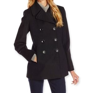 Calvin Klein Wool Black Pea Coat Size 10 Women's pockets Mid Lenght